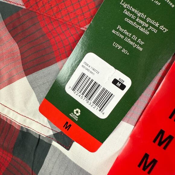 Orvis Shirt Mens M Red Grid Plaid Short Sleeve Tech UPF 20+ Quick Dry Fishing - Picture 3 of 11